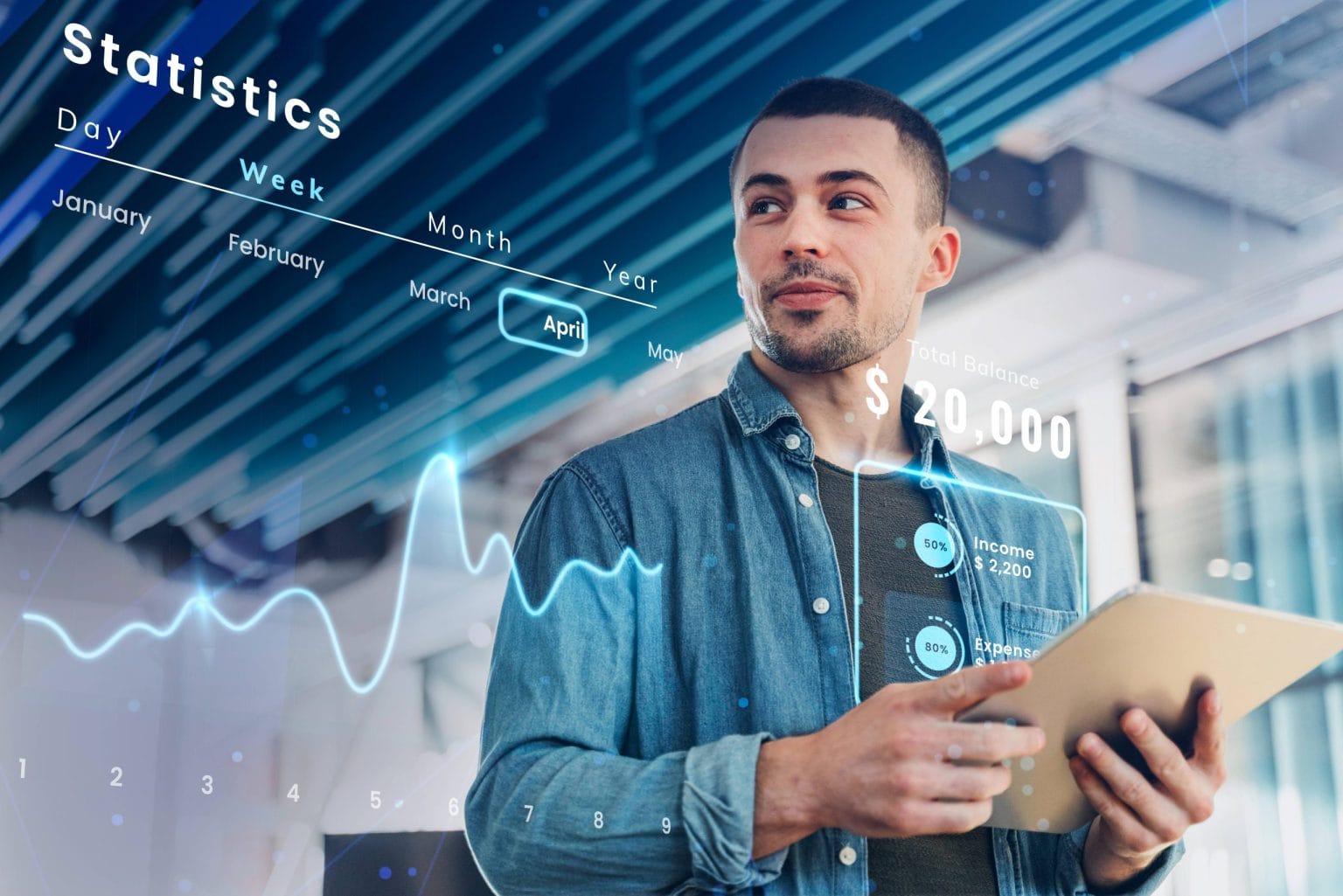 Data scientist collaborating with a tablet